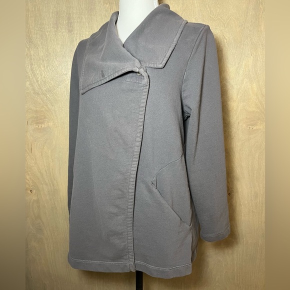 J. Jill Pure Jill Gray Asymmetric Draped Collar Jacket MP - Picture 9 of 11